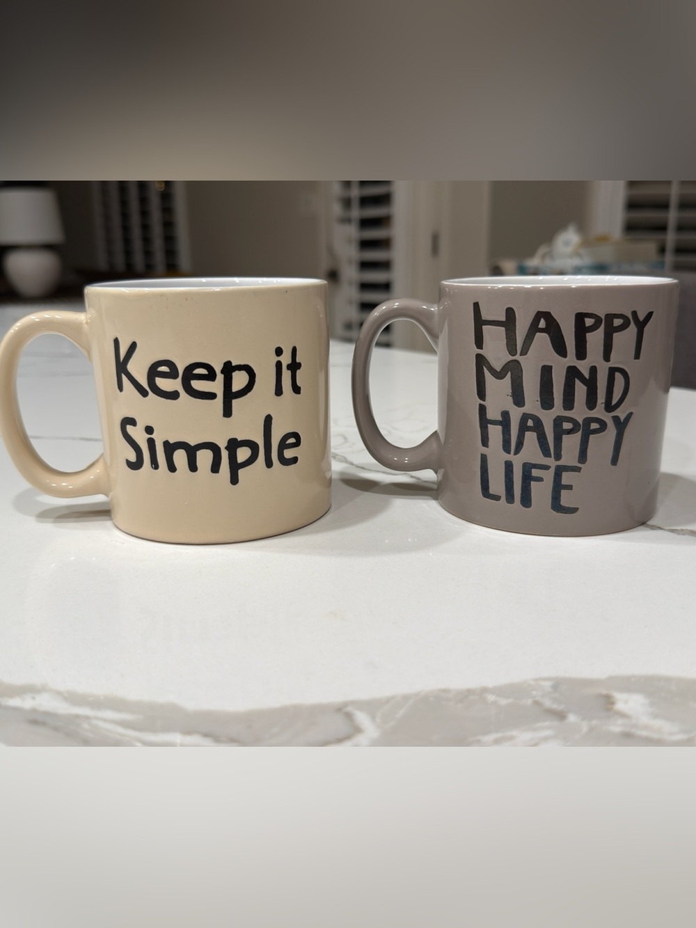 Keep It Simple & Happy Mind Ceramic Mugs - Set of 2